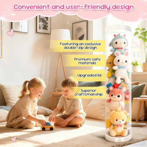 47x11 Inch Stuffed Animal Storage Tube, Large Capacity Toy Storage Organizer with Zipper - Easy Assembly & Space Saving