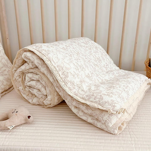 47"x59", BuLuTu Cotton Muslin Blanket for Toddler Girls Boys Rabbit Pattern Baby Quilted Blanket Lightweight Soft