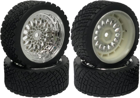 4PCS 65mm RC Rally Car Rubber Tires and Plastic Plating Wheel Rims Set for 1/10 RC On-Road Drift Racing Car