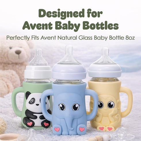 8oz Silicone Bottle Sleeve for Philips Avent Natural Glass Bottle | Drop Protector + Easy Grip Handles | BPA Free Safe