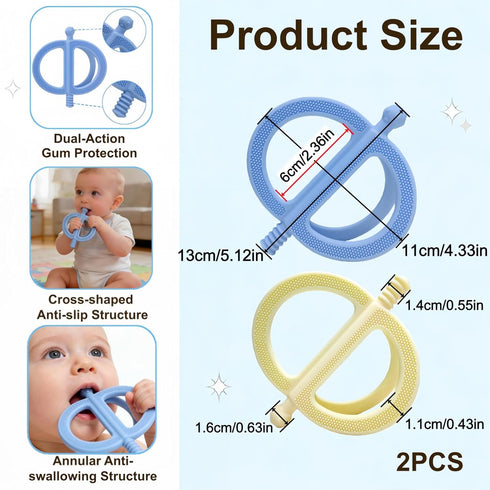uwsic 2-Pack 3-18 Baby Teething Toys, Food Grade BPA-Free Silicone Baby Teether for Months, Ring-Shaped Teething Toy