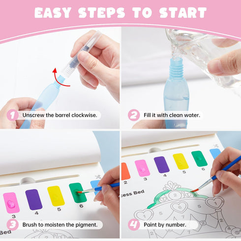 25 2 Set, Shuttle Art Paint with Water Coloring Book for Kids, Princess Themed Pages with Brushes, Mess-Free Watercolor