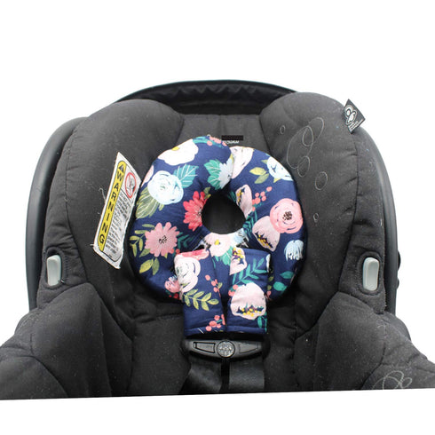 Set, Infant Car Seat Head Support Navy Floral Print, Newborn Head Rest, Baby Strap Covers, Carry Cushion