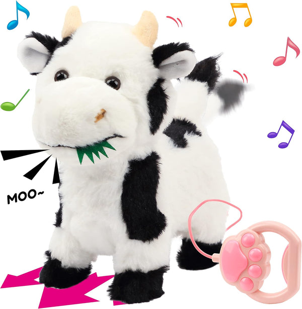 Hopearl Walking Cow Interactive Electronic Pet Singing Toy Remote Control Leash Animated