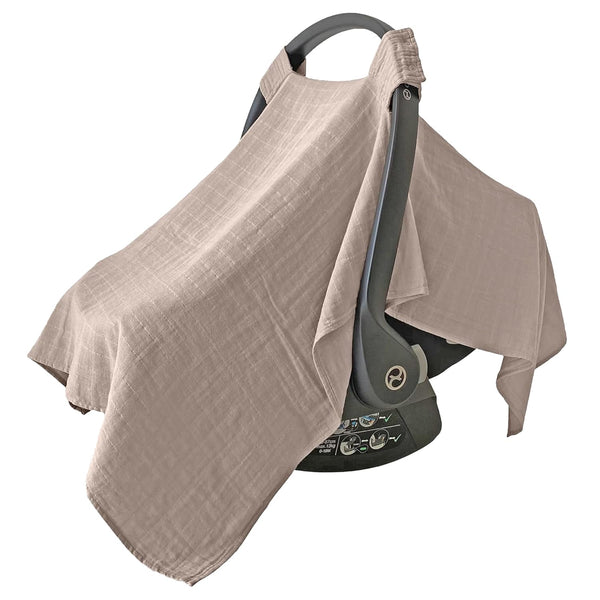 MOZAH Baby Car Seat Cover - Warm Taupe, 100% Organic Muslin, Soft, Breathable and Lightweight Baby Essentials