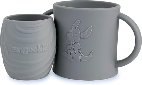 Open Cup Set for Baby, 2 Handled Tiny Cups for Toddlers, Transitional Silicone Cup for 6+ Months (Cool Grey)