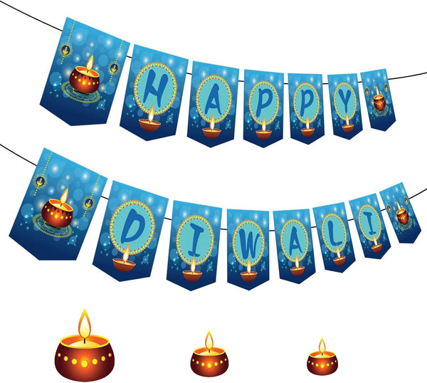 Happy Diwali Banner for Festival of Lights Party Decorations, NOT NEED DIY Deepavali Decorations Mother Laxmi