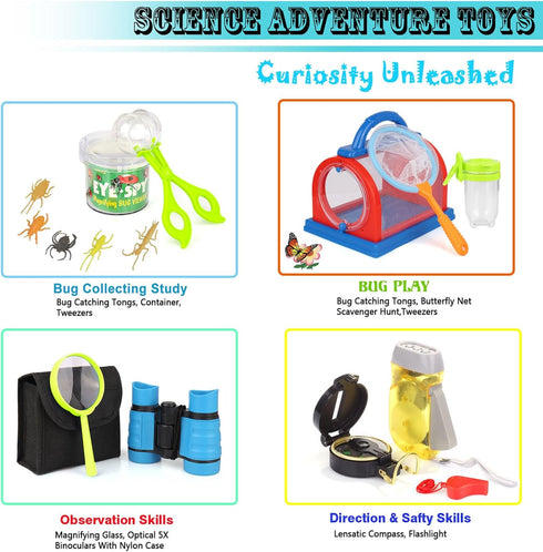 ESSENSON 3-12 Outdoor Explorer Kit & Bug Catcher Kit with Binoculars, Compass, Magnifying Glass, Critter Case