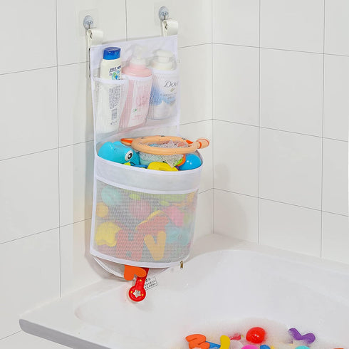 Baby Bath Toy Organizer, quick drying, and mould proof, Multiple-Suspension Bath Toy Holder, Large Capacity Multi Use Bathtub Toy Storage Bag(1 Large, White) by Ligereza