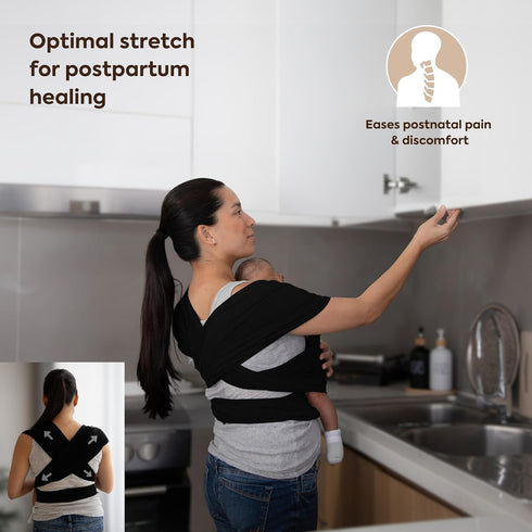 ELDOMA (7-35 lbs 3-15kg) Black Baby Wrap Carrier - Lightweight, Breathable Baby Sling, Hands Free Baby Carrier Sling