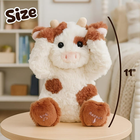 11'' Hopearl Peek A Boo Cow Interactive Repeats What You Say Plush Diary Cattle Toy Musical Singing Talking Stuffed