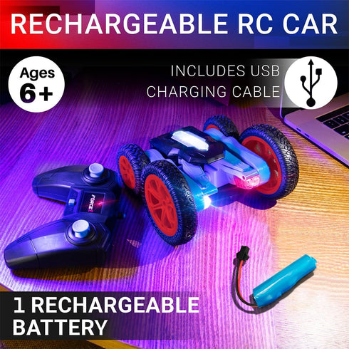 Force1 360 4WD 2.4GHz Tornado Red LED Remote Control Car for Kids- Double Sided Driving Fast RC Cars Flips, Outdoor Off