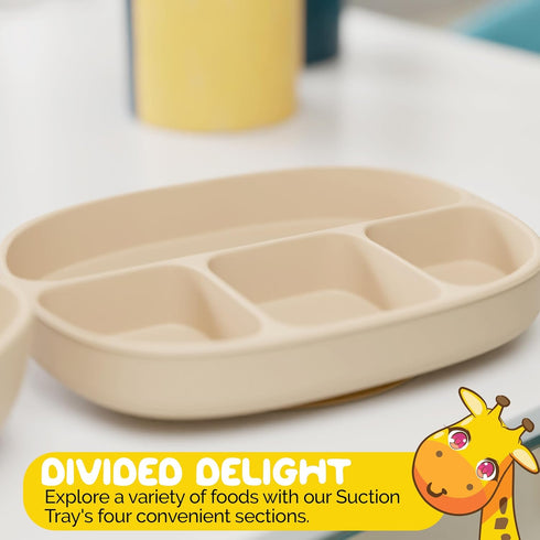 Baby Feeding Set by Muqee Peeko - Baby Feeding Essentials in Baby Apricot Color with Suction Plates for Toddlers,