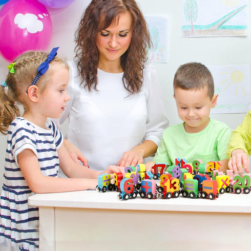 27 Set Set Wondertoys PCS Wooden Magnetic Number Train Toy Compatible with Major Brands Train Tracks