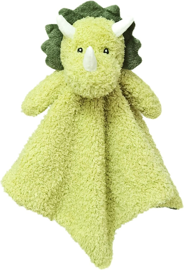 Baby Green Triceratops Soft Stuffed Animal Security Blanket, Plush Dinosaur Lovey, 14"