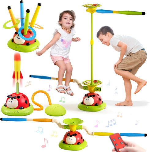 Pobaiyi 5 in 1 Musical Jump Toys, Toss Ring Game Stomping Launch Rocket