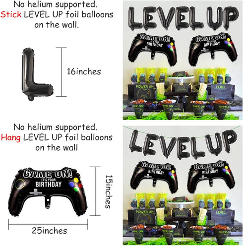 8th Birthday Decorations for Boys, Level Up Video Game Party Supplies, Green Black Balloons, Game Controller Banner