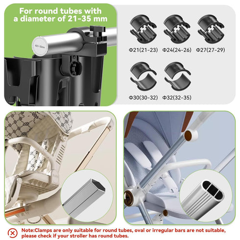 KDD Stroller Cup Holder with Phone Holder, 3-in-1 Removable Bottle Holder, 360 Degrees Rotation Drink Holder for