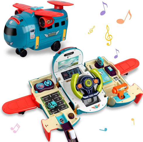 Dwi Dowellin Airplane Car Toy, Steering Wheel Toys for 3-6 Year Olds with Sound and Light, Educational Gift, Blue