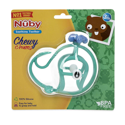 Nuby Chewy Chums All Silicone Soothing Teether, Whale for 3M+