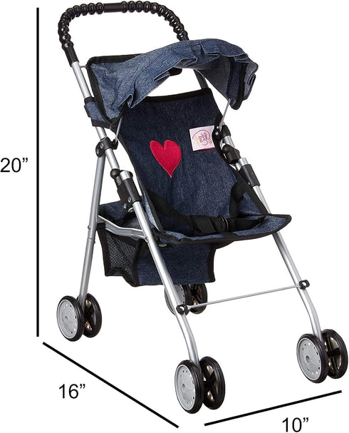 Denim Baby Doll Stroller with Hood and Basket