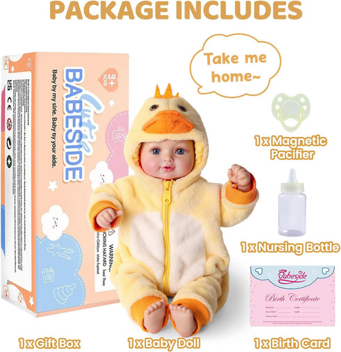 5-Piece Set 15-Inch 3+, BABESIDE Value Realistic Baby Doll Includes Soft Body Doll, Outfit, Bottle, Magnetic Pacifier