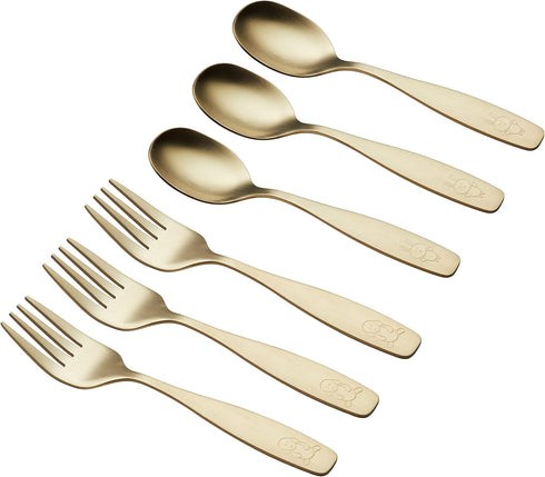 ANNOVA Kids Silverware Set, Stainless Steel Safe Flatware for Children, Forks, Tablespoons, Toddler Utensils (Gold, 6)
