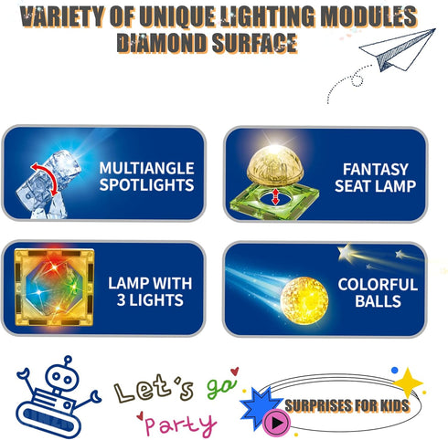 BINZKBB Magnetic Tiles 110 Pieces - 3D Lighted Magnet Building Blocks for Kids, Educational Sensory Stack Toys