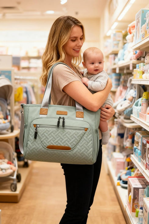 16" FHELAD Diaper Bag Tote, Large Tote Diaper Bag with Laptop Compartment, Baby Bag with Insulated Pocket for Mam