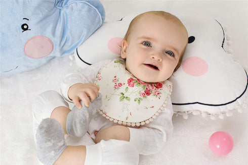 GZMM Baby Bib for Girls, Reversible Waterproof Handmade Natural Cotton Baby Drool Bib 0-12 months (2 Pack)