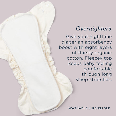 Pack 4 Esembly Overnighters Organic Cotton Cloth Diaper Booster Inserts with Stay-Dry Fleece Reusable Nighttime