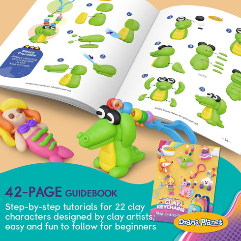 6 8+ Drama Planet Make Your Own Clay Keychains Air Dry Clay Craft Kit for Kids Ages and Up, Create Charms and Bag