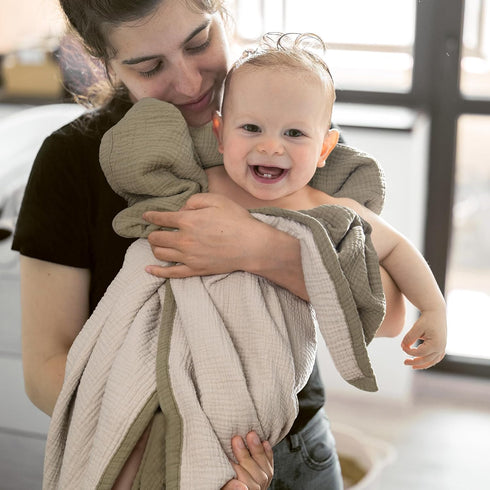 4-Layer 47"x47"(Olive) lulumoon Muslin Baby Blanket Neutral: Soft Cotton Toddler Blanket for Daycare - Reversible