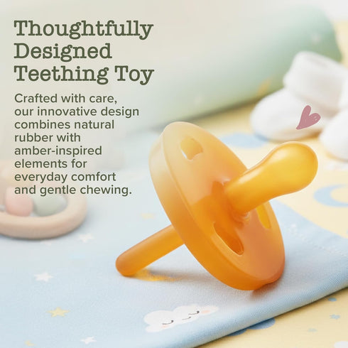 6-12 2 Bambeado PaciBamber Baby Pacifier - Natural Pacifier & Baby Teething Toy - Made with Natural Rubber and Baltic