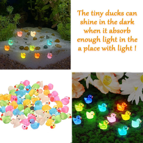 60 Pcs Miniature Luminous Ducks, Tiny Glow in The Dark Duck Accessories for DIY Garden, Dollhouse, Aquarium Decor