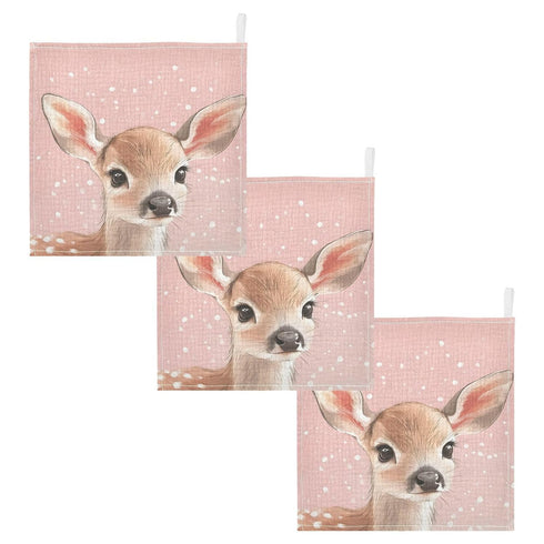 YETTASBIN Cute Deer Muslin Baby Hand Washcloths, Soft Cotton Bath Face Towel, 4