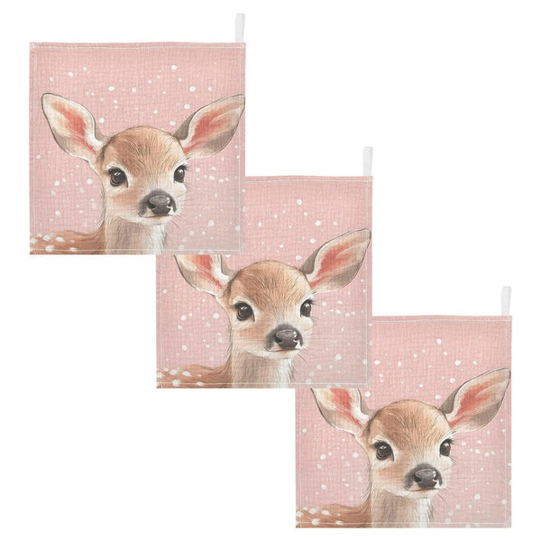 YETTASBIN Cute Deer Muslin Baby Hand Washcloths, Soft Cotton Bath Face Towel, 4