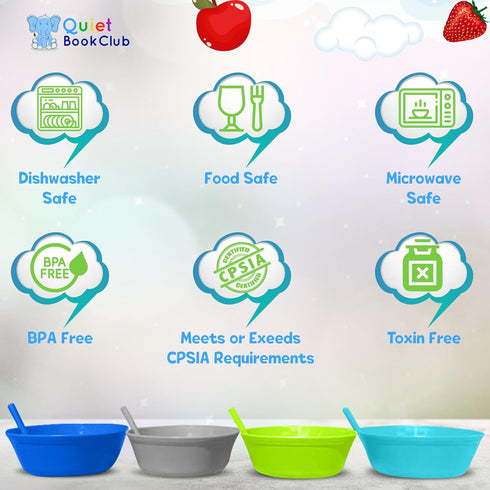 Cereal Bowls with Straws for Kids Bowls with Straw for Cereal Childrens Bowls with Straw Built in for Kids Plastic Straw Bowls for Toddlers Dishwasher Safe BPA FREE for boys by Quiet Book Club