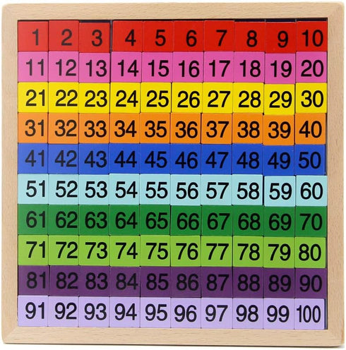Wooden Math Learning Board Toy, Montessori 1-100 Consecutive Numbers Educational Game for Kids with Storage Bag