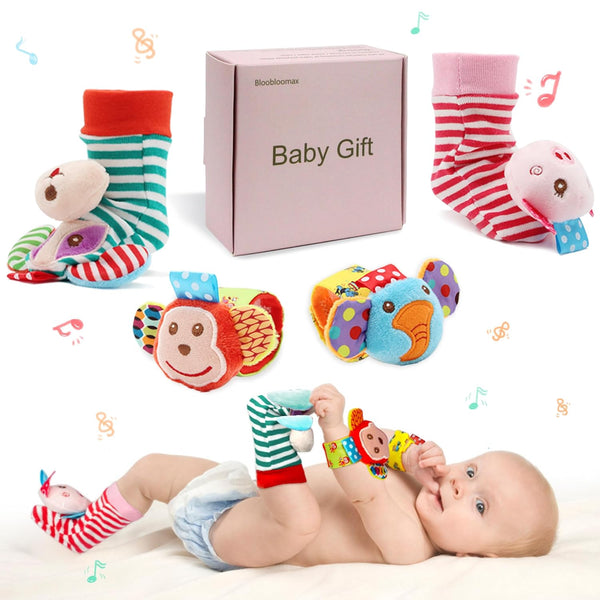Infant Rattle Toys 0-3 Years, Baby Wrist Rattle Foot Finder Socks Set, Gift Box for Newborn Boys and Girls