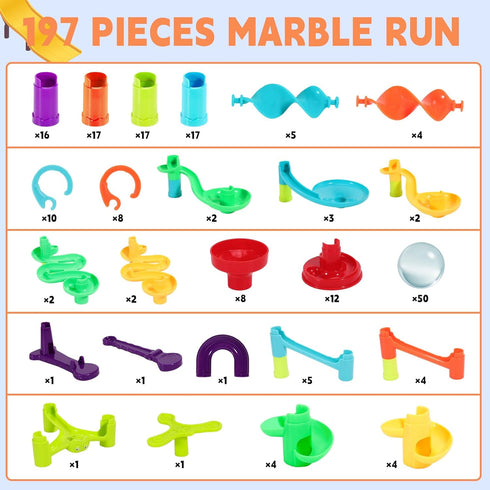 197Pcs Marble Run - Marble Maze Game Construction Building Blocks Toy for Kids, Educational Learning Toy for Boys Girls