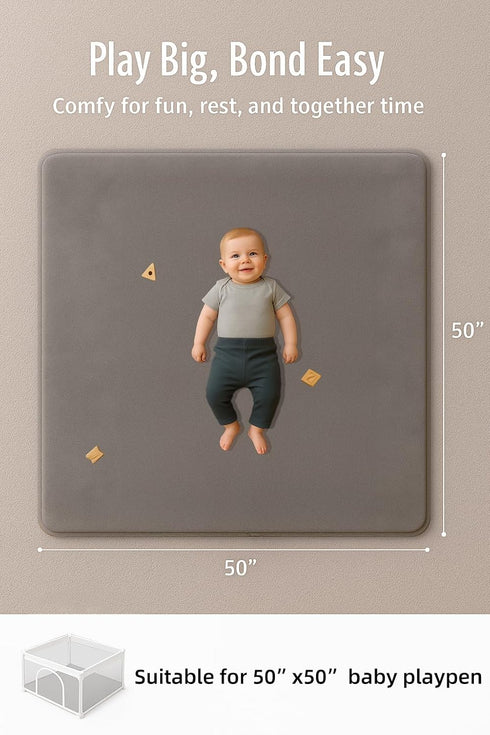 Lansber 50X 50 1.2" Thick Padded Baby Floor Play Mat Cushioned Velvet Surface Non Slip Bottom High Density Foam Safe