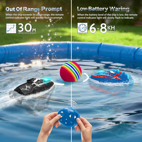 2-Pack 2.4GHz 2 fromeasy Mini RC Boats with Floating Ball Remote Control Boats for Pools & Lakes, Speeds, Auto Flip