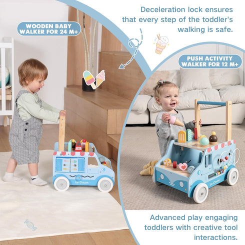 12M+, 1-3 labebe Baby Push Walker, Wooden Activity Walker for Boys Girls Push Walker Toy for Kids Learning to Walk