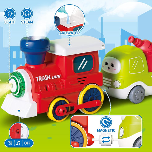 Set 2-4, Set 2 3 4 5 Train for Toddlers w/Steam, Sound & Lights, Toddler Toys for Age Electric Train with Tracks Road