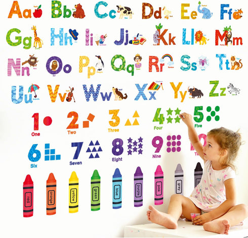 DECOWALL DS-8044 Animal Alphabet Numbers Colour Decals Stickers Kids Peel and Stick