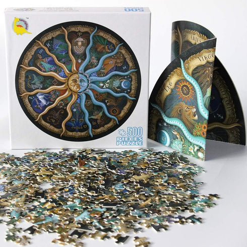 Moruska 500 Piece Puzzles for Adults - Zodiac Constellation Round Mandala Astrology Jigsaw Puzzle