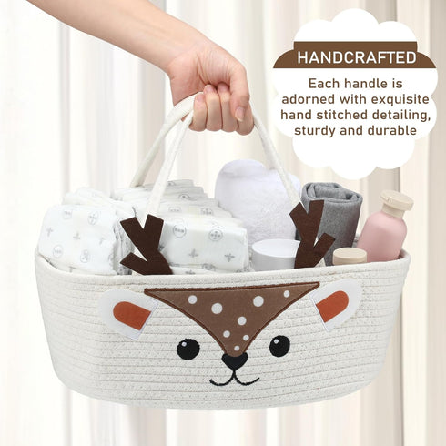 Weysat Cute Deer Baby Diaper Caddy Organizer Cotton Rope Diaper Caddy Basket Woodland Nursery Decor Portable Organizer
