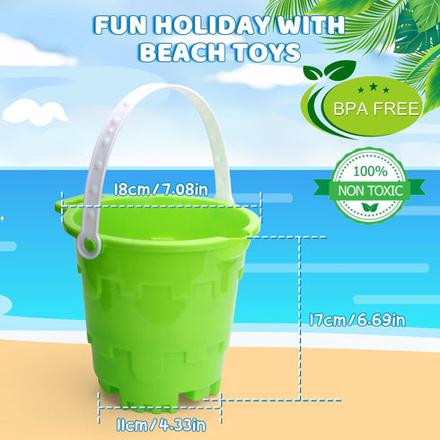 7" Summer (3PCS) Beach Sand Toy Bucket Gear For Kids Adult, Plastic Beach Castle Mold Buckets, Sand Pail Water Bucket