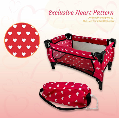 Doll Fold n' Store Pack N' Play - Cute Hearts Design Doll Play Yard